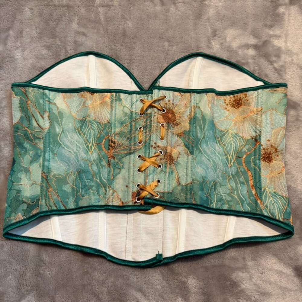 NWT SHEIN Y2K Bee Jacquard Boned Corset Top Plus Size 2XL Green Floral - Picture 7 of 11